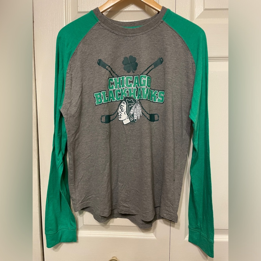 Men’s Chicago Blackhawks St. Patrick’s Day Graphic T-Shirt — Raglan Style
